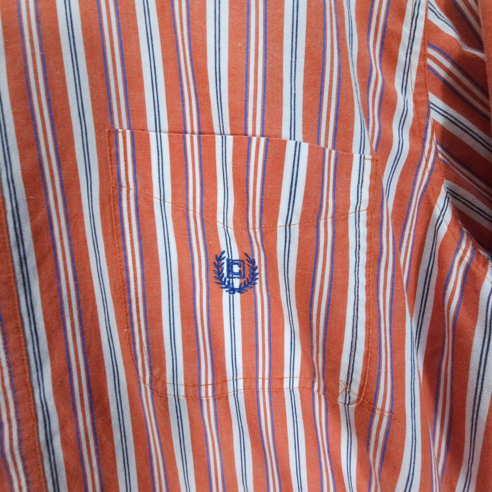 Chaps Shirt Mens L Orange Striped Y2K Button Down Long Sleeve Pocket Preppy - Picture 3 of 6